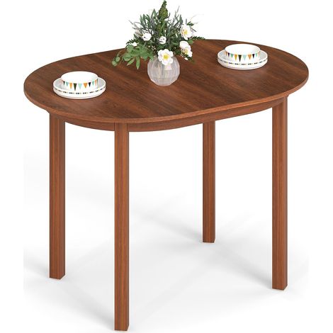 COSTWAY Tavolo da Pranzo in Legno per 2-4 Persone, Tavolo da Cucina Ovale con Gambe in Legno di Caucciù, Scrivania in Stile Rustico per Ufficio in Appartamenti Piccoli, Portata 120 kg (1/5)