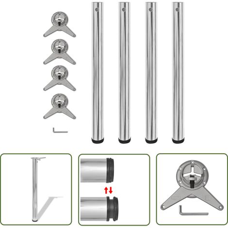 Lot de 4 Pieds de table réglables Design industriel - Support de table en hauteur 710 mm Chromé BV416539 - BonneVie (1/4)