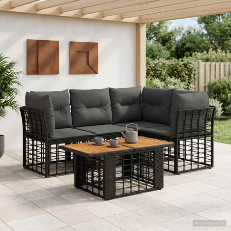 vidaXL Conjunto de sofás de jardín 5 uds. Negro y gris oscuro (1/5)