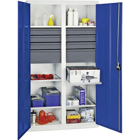 Stumpf  Gabinete  de  herramientas  y  materiales  Serie  3000  gris  claro  /  azul  genciana  +  6  cajones  100  mm  +  2  cajones  200  mm  +  divisor  central  +  6  estantes  extraíbles  -  3004
