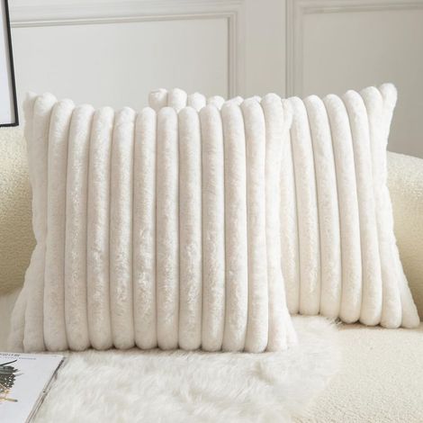 Set mit 2 gestreiften Kissenbezügen aus Kunstfell, 40 x 40 cm, weich, für Wohnzimmer, Schlafzimmer oder Sofa (1/5)