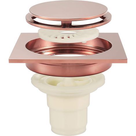 Shower Floor Drain Brass Deodorizer Square Invisible Shower Drain with ABS Deodorant Core, Large Flow (100 × 100 mm), Gold (1/5)