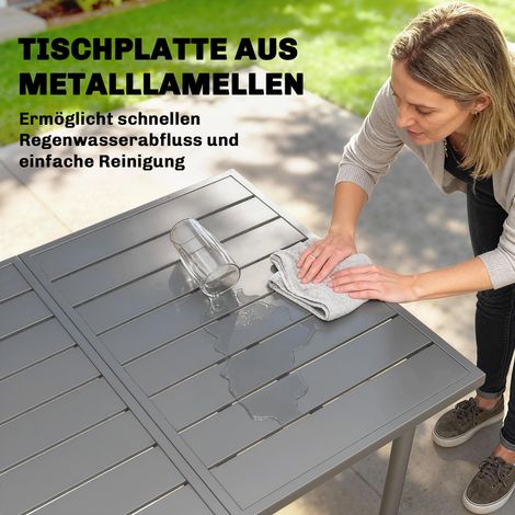 Table de Jardin Rectangulaire 165 x 80 cm pour 6 Personnes Table à Manger avec Plateau à Lattes en Acier (1/5)