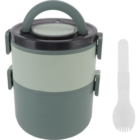 Boîte Bento Isotherme en Acier Inoxydable 1600ml, Double Couche Empilable, Sans BPA, Durable pour Bureau et Voyage, Verte (1/5)