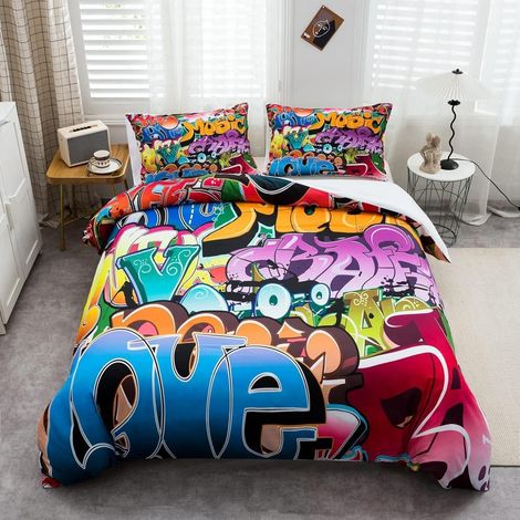 Bettwäsche Set Graffiti Style 200x200cm 3-teilig mit Reißverschluss