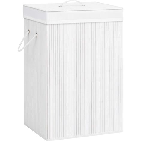Bambus-Wäschekorb mit 2 Fächern Weiß 72 L