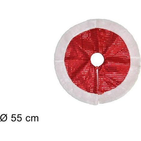 TrAdE Shop Traesio - Tappeto Sottoalbero Natale Gonna Copertura 55cm Rosso Pois Con Pelliccia Bianca -