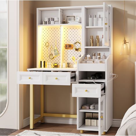 Tocador 100/45/156 cm blanco con LED, USB-C y gran capacidad de almacenaje (1/5)