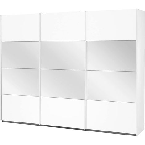 Meuble à Portes Coulissantes Blanc avec Miroir 3 Portes Y Compris Pack d'Accessoires 3 Tringles à Linge, 4 Étagères, 1 Porte-Crochet Lxhxp 271X210X62 cm (1/5)