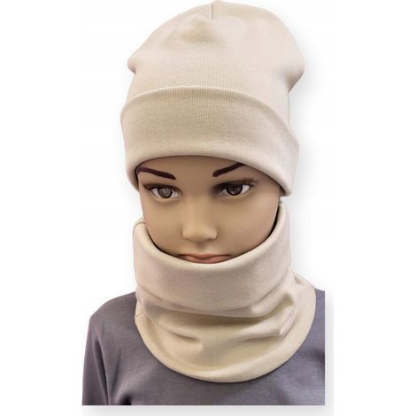 Ensemble bonnet + écharpe enfant taille 52-56 double beige