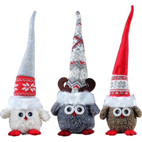 Décoration de bureau hibou à chapeau pointu, poupée elfe créative à chapeau long, décoration de vitrine, articles de fête, gris, taille unique. (1/5)