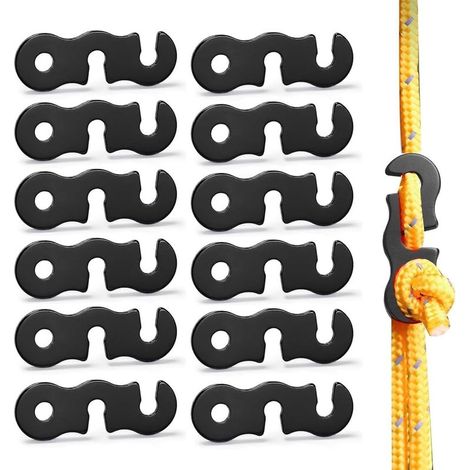 12 Pcs Tendeur de Corde en Alliage d'Aluminium Accessoire de Tente Réglable pour Camping Randonnée Pique-nique en Plein Air (Noir) (1/5)