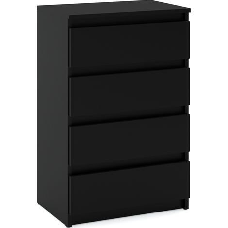 Schwarze Kommode 60 cm 4 Schubladen TV-Schrank Sideboard für Wohnzimmer