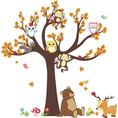 Sticker Mural Animaux De La Jungle Tickers Muraux Enfants Stickers Hibou Decoration Mural Stickers Chambre Enfants Garderie Salon Chambre Décoration De La Salon Décoration Murale (1/5)
