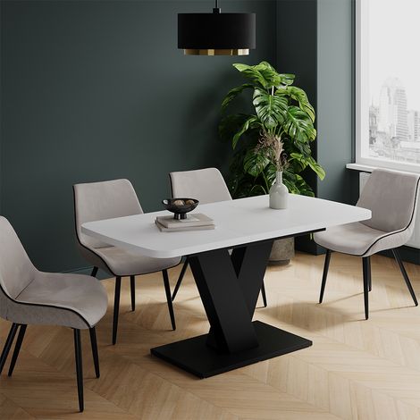 Mesa de comedor Fenaro, Blanco/negro, 120 x 80 cm extensible, Vicco (1/5)