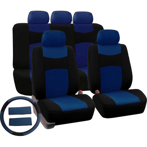 Lupex Shop - Coprisedili per auto universali mod. A18 con copri volante e cintura, colore Blu Scuro/Nero