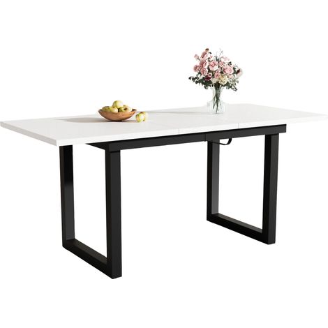 Tavolo da Pranzo Allungabile 140-180x80x75 cm, Stabilità Rinforzata, Design Salvaspazio, MDF, Bianco e Nero (1/5)