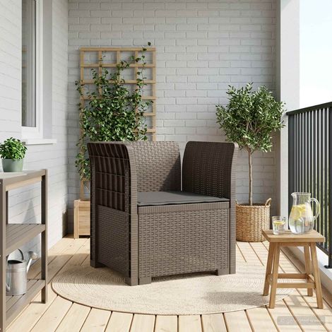 Fauteuil de Jardin 1 Place Aspect Rotin en PP Gris Clair avec Coussin Anthracite - PANGIVO (1/5)