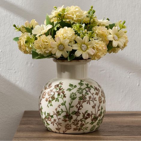 Vase vert et beige, motif floral chinoiserie, vase rustique en céramique pour décoration d'intérieur, salon, bibliothèque, bureau, entrée, chinoiserie, décoration toscane (1/5)