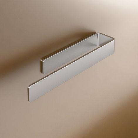 1 - Porte-Serviette - Acier Inoxydable - Fixation Adhésive Sans Percage - Design Brossé Pour Salle De Bain - Argent - 22x5cm (1/5)