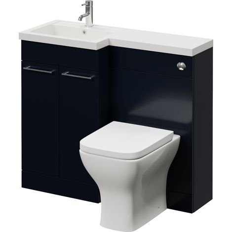 Napoli 390 Deep Blue 1000mm 2 Door Vanity Unit Toilet Suite with Left Hand Square Lucia Basin - 1000mm - Chrome 160mm HandleWith Kingston Toilet Pan and Seat