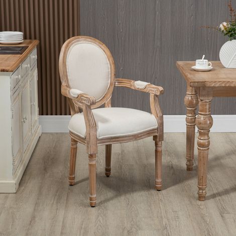 Fauteuil classique rembourré avec revêtement en tissu, 56x56x96cm, Blanc Crème (1/5)