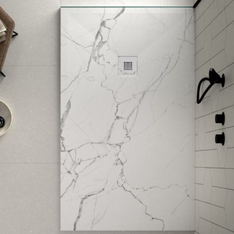 Receveur de douche 80x160 cm extra plat DEKOR en résine finition marbre blanc