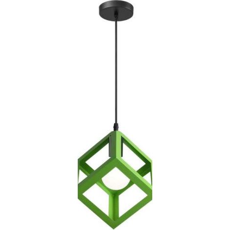 Suspension Luminaire Moderne Lustre Forme Cube Lampe de Plafon de Style Géométrique en Métal E27 Plafonnier pour Chambre Salon Restaurant , Vert (1/5)
