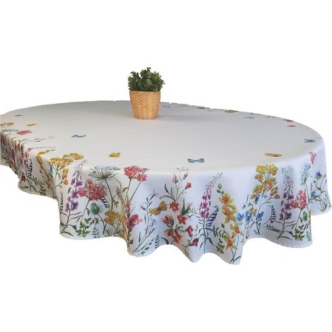 Tovaglia ovale grande bianca con motivo colorato 140x250 tovagliolo per tavolo a forma di uovo (1/5)