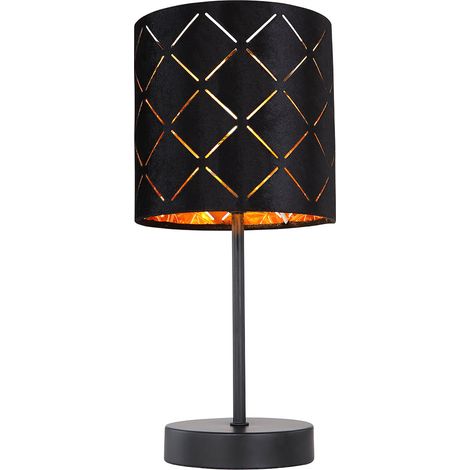 Lampada da tavolo Lampada laterale Lampada da tavolo a LED Lampada da soggiorno Lampada di design con paralume in tessuto, metallo nero, 5W 470lm bianco caldo, DxH 15x35 cm (1/5)