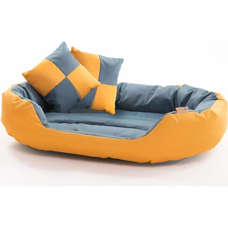 Hundebett Hundekissen Hundekorb Haustierbett Matte Hundesofa Katze Gelb/Blaugrau 85x70x20 cm