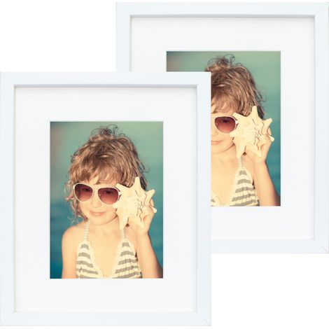 Set di 2 cornici portafoto base 20x25 con passe-partout 13x18, cornice bianca