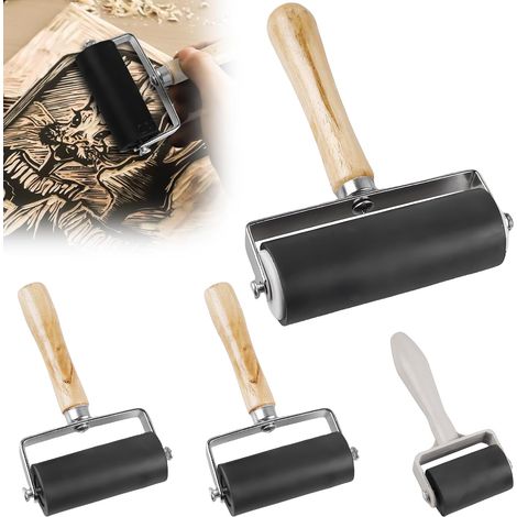 Set mit 4 Gummiwalzen – 3,5 cm/6 cm/11 cm – Für Stempelkissen, Drucken, Tapezieren, Basteln (1/5)