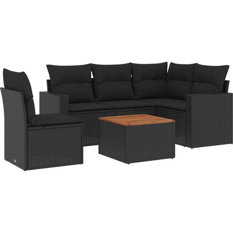 Ensemble de Meubles de Jardin en Rotin 6 Pièces avec Coussins Noirs (1/5)