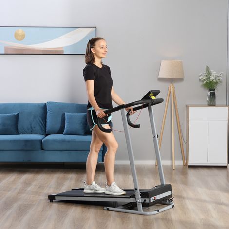 Tapis de course pliant inclinable - pour maison et bureau - vitesse 1-10 km/h - roues et poignée - électrique LCD - équipement noir (1/4)