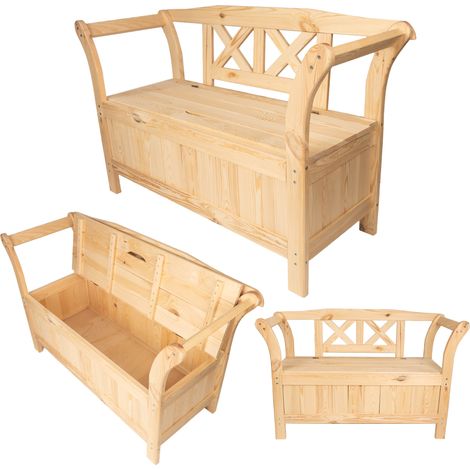 Kadax – Banc de jardin en bois avec coffre de rangement – Dossier ergonomique – Longueur 119 cm – Pour terrasse et espaces extérieurs (1/5)