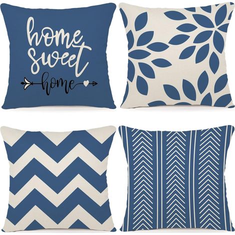 Fundas de cojín de 45x45 cm, juego de 4 fundas decorativas para sofá, fundas de cojín de lino para exteriores, decoración para dormitorio, sofá, silla, cama, jardín. (1/5)
