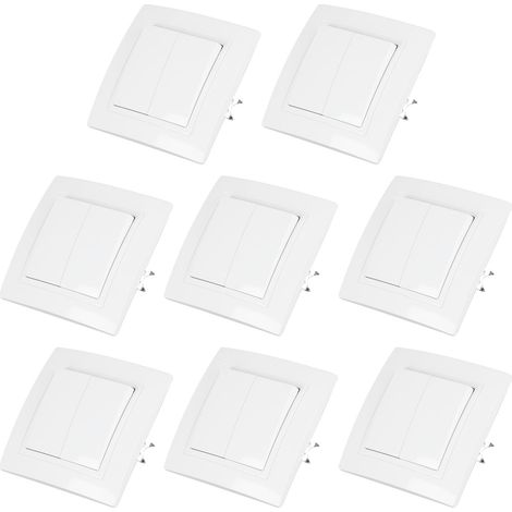 Confezione da 8 interruttori a parete a 2 vie, design europeo, in policarbonato (PC), 82x82 mm, 10 A/250 V, colore bianco. (1/5)