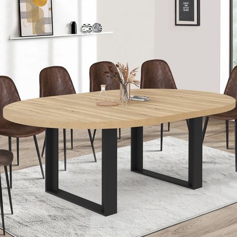 Mesa de comedor redonda extensible PHOENIX 6-10 personas madera y negro 140-200 cm (1/5)