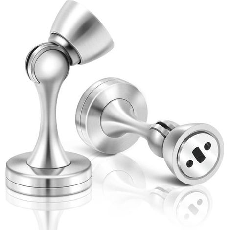 Hochwertiger magnetischer Türstopper aus Edelstahl (weiß), zur Wand- und Bodenmontage. (1/3)