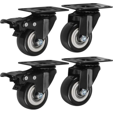 Roulettes Pivotantes 50 mm - Charge Maximale 280 kg - Avec et Sans Frein - Pour Meubles Chariots et Équipement Industriel - Lot de 4 (1/4)