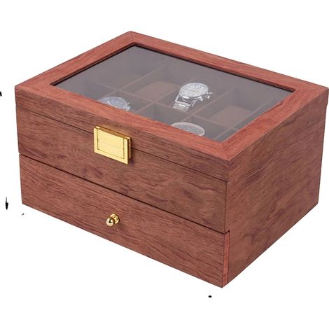 Boîte à montres, Organisateur en bois, Rangement de tiroir pour 20 montres, Bois de rose (1/2)