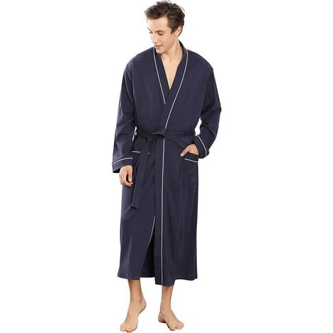 Peignoir Homme Coton Léger Doux Longueur Genou Robe de Chambre Respirante Confortable Nuit Lounge (1/3)