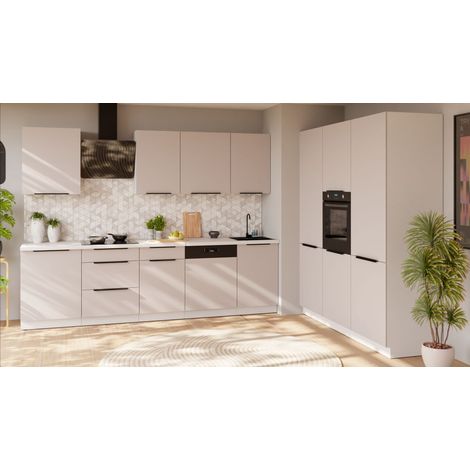 Küche COMO 280 + 180 cm Küchenzeile Küchenblock Einbauküche Kaschmir beige matt + Weiß matt (1/5)