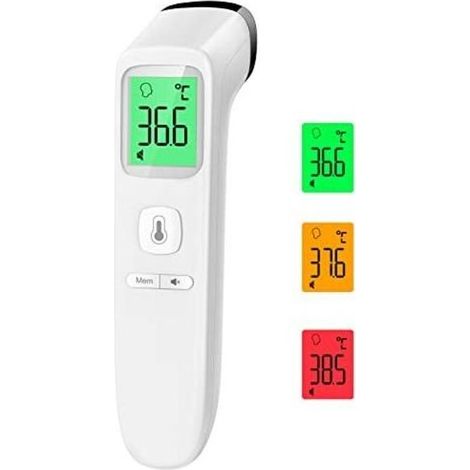 Thermomètre Frontal Sans Contact, Thermometre Bebe, Thermomètre Médical Numérique Infrarouge pour Adultes, Lecture Précise avec Ecran LCD, Mode Muet, Rappel de Mémoire, Blanche (1/5)