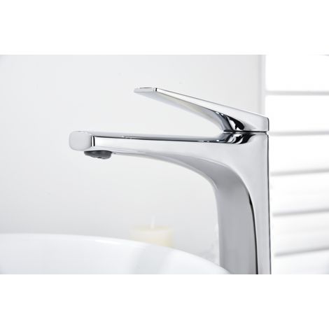 Robinet de lavabo haut avec mitigeur  Modèle DELOS  Couleur gris finition chromée [ IMEX® ] (1/4)