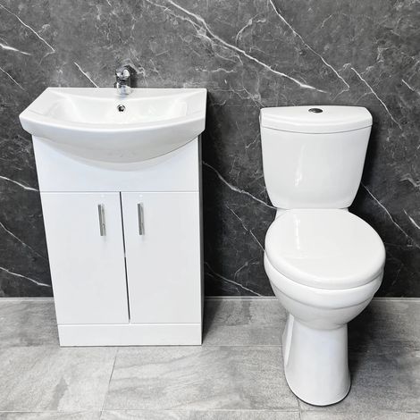 Vanity Bathroom Suite Gigi Comfort Height Toilet with 550mm or 650mm Basin Unit, 650mm-Without Tap