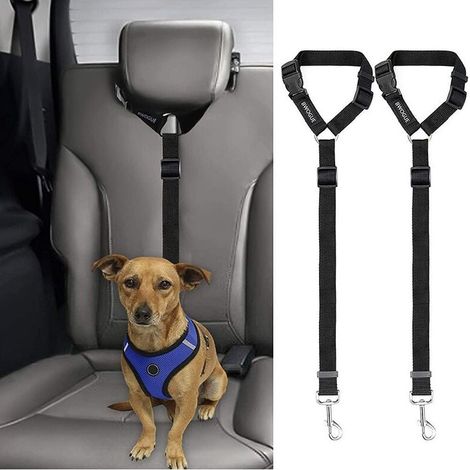 Lot de 2 cordes de remorquage pour voiture pour animaux de compagnie avec sangles de sécurité réglables