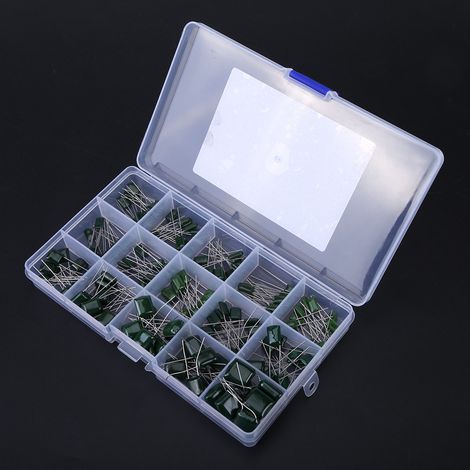 Sortimentsbox mit 150 Polyester-Folienkondensatoren (100 V, 15 Werte, 0,33 nF–470 nF), (1/5)