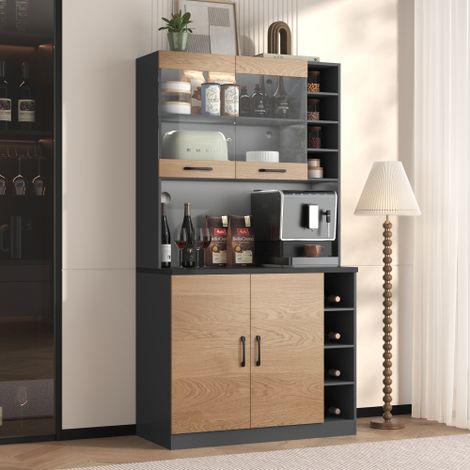 Urban Meuble – Vitrine haute noire effet bois avec éclairage LED – Compartiments réglables – Dimensions 180x47x187cm – MDF résistant à l'eau
